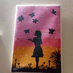 black girl painting . Alone girl painting