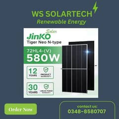 Jinko Solar-N Type Bifacial - 580W @ (Rs 37.5/watt - 21,750 per piece)
