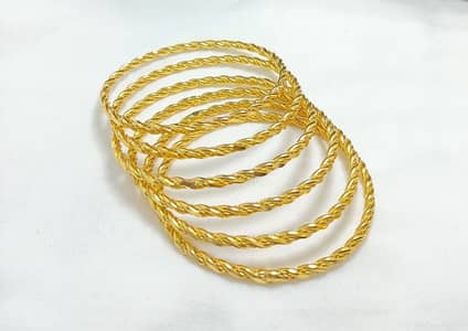 Set Of 6 Golden Polish Bangles