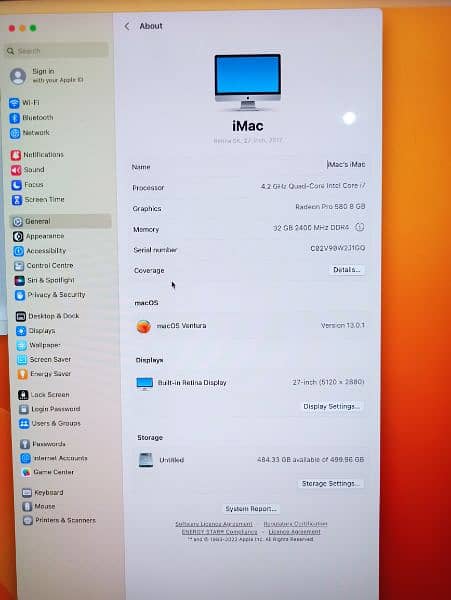 iMac 2017 27 inches 5K retina 8GB graphic card all in one 3