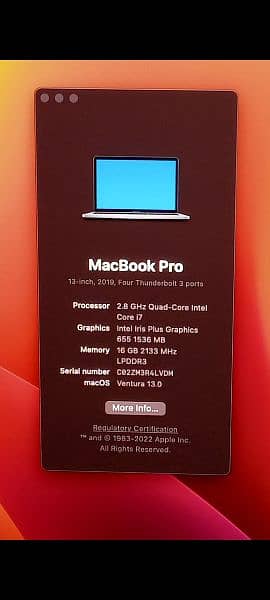 MacBook Pro 2019 Core i5/ i7 8GB/ 16GB 128GB/ 256GB/ 512GB 13" Display 1