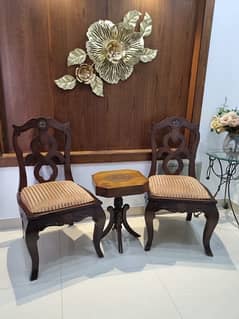 walnut wood chairs and centre table