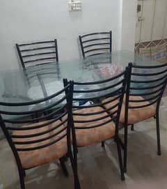 Rod Iron + Glass Top Dinning Table with chairs