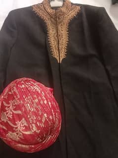 new  sherwani black  medium size 44 length with  kulla