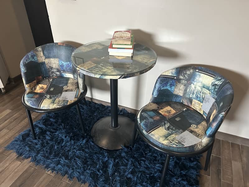 Stylish Round Coffee Table Set with Glass Top and Two Chairs 1