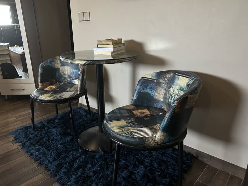 Stylish Round Coffee Table Set with Glass Top and Two Chairs 2