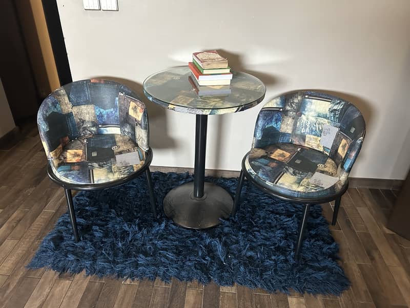 Stylish Round Coffee Table Set with Glass Top and Two Chairs 3