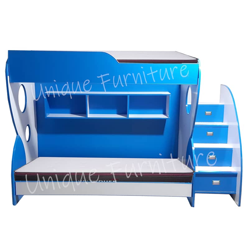 White Blue wooden lamination sheet bunker bed double storie for kids 1