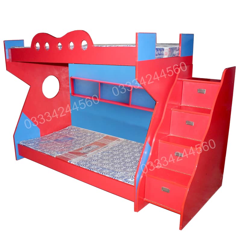 White Blue wooden lamination sheet bunker bed double storie for kids 4