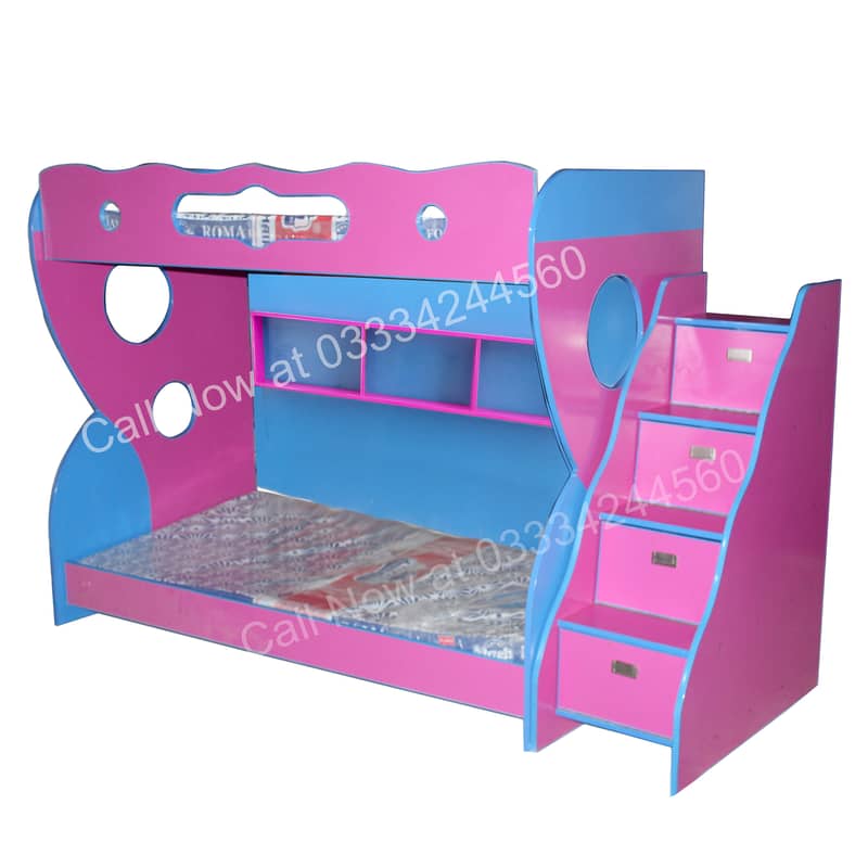 White Blue wooden lamination sheet bunker bed double storie for kids 7