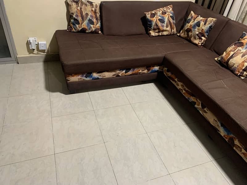 l shape  briwn sofa set 1