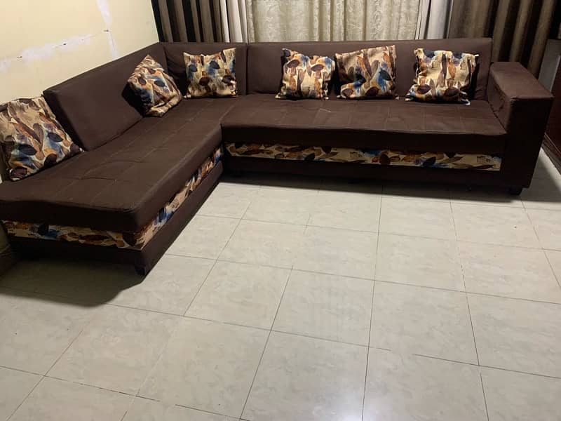 l shape  briwn sofa set 4