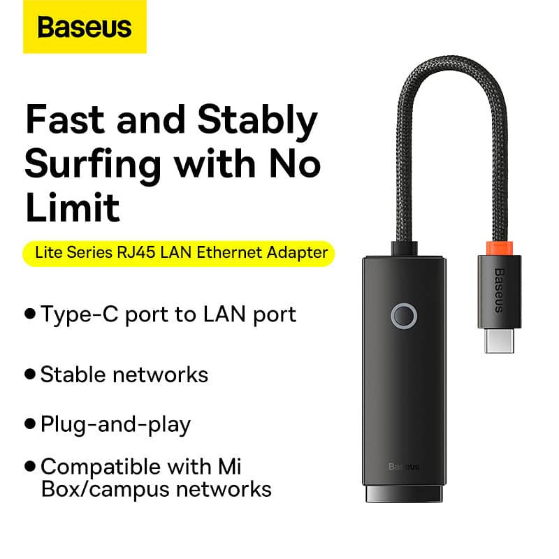 Baseus Lite Series Ethernet Adapter USB / Type C to RJ45 LAN Port Giga 12