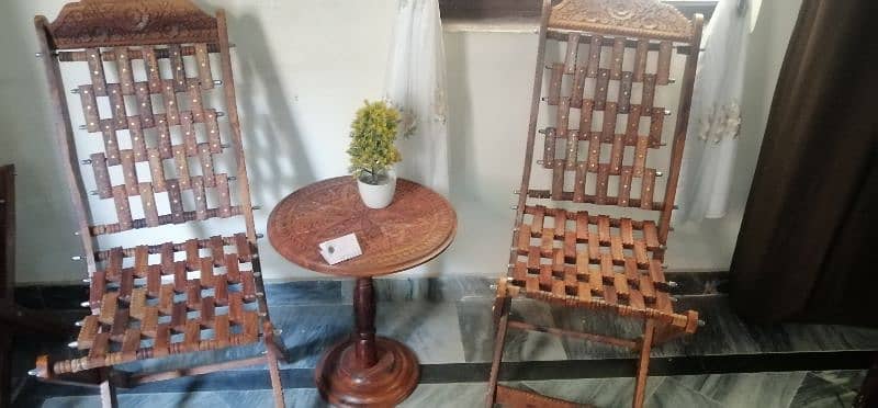 wodden Folding chairs+ table + stool 3