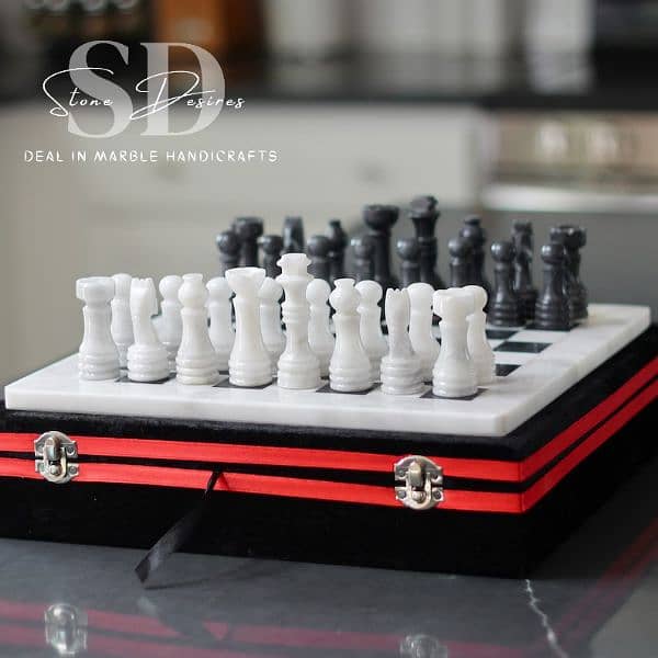 Black and White Marble Chess Set | Marble Chess Set with Storage Case 0