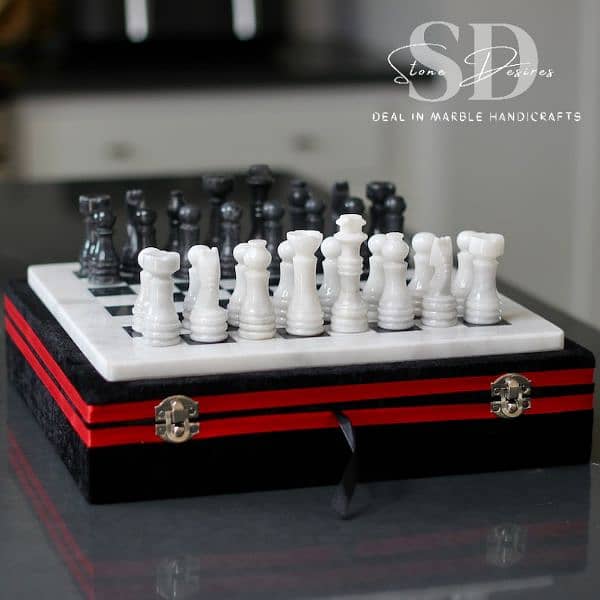 Black and White Marble Chess Set | Marble Chess Set with Storage Case 1