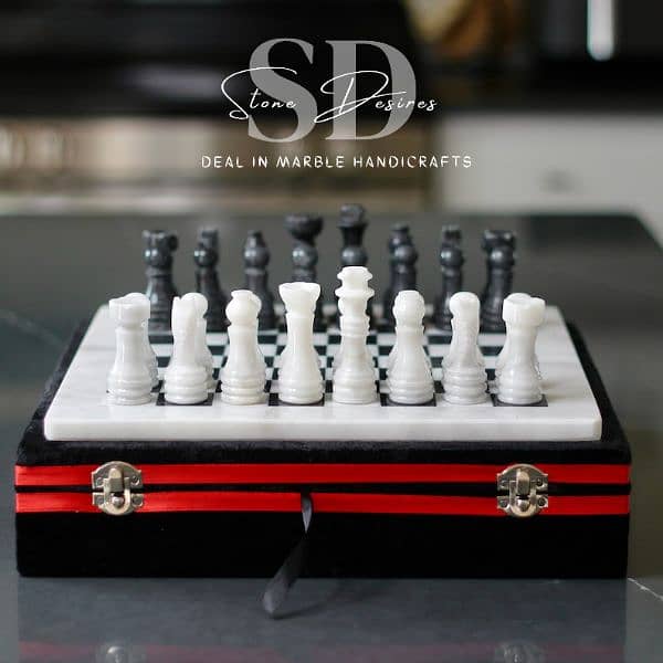 Black and White Marble Chess Set | Marble Chess Set with Storage Case 2