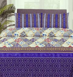 3 pcs cotton printed double bedsheet. "Free delivery "