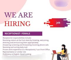 female staff receptionist required for office in g 14 islamabad