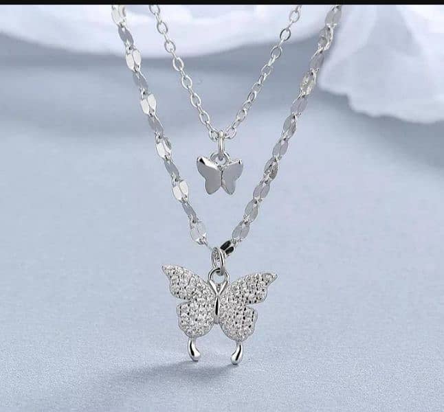 1 Pc Alloy Silver plated Double layerd Butterfly Design Pendant. 0