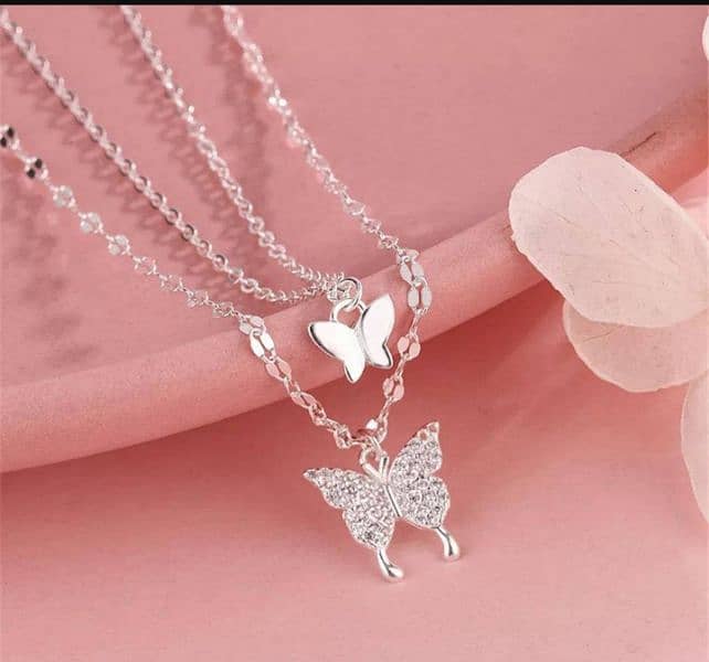 1 Pc Alloy Silver plated Double layerd Butterfly Design Pendant. 2