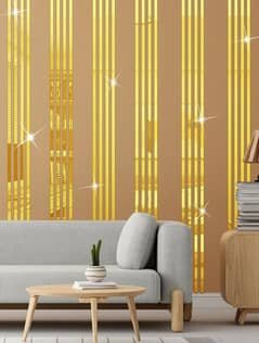 Acrylic Mirror | Strips | Silver and Golden | Wall Stickers | Home Dé