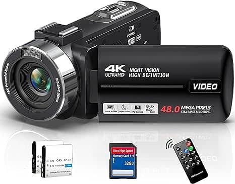 4K Video Camera Camcorder 48MP 30FPS with IR Night Vision,18X Digital 0