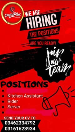 Required Rider and Kitchen Staff For pizza restaurant