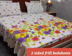 3 piece stiched 2 sided frill bedsheets