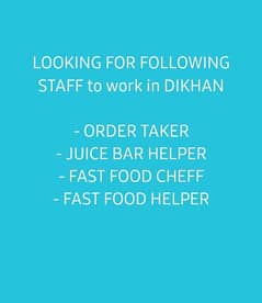 Order taker, Fast Food Helper, Juice Bar Helper