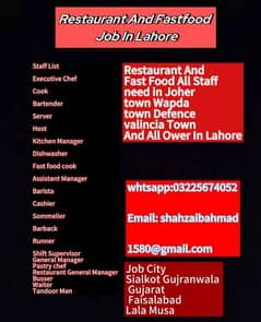 Restaurant and Fastfood Job In Joher Town And All Ower In Lahore