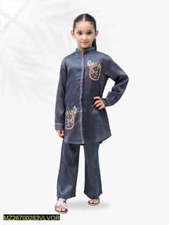 1 PC Girl's stitched wool plain dress coat