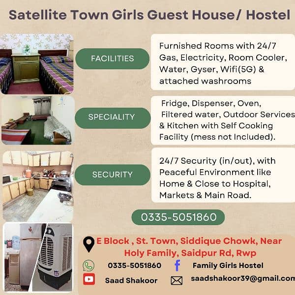 Girls Hostel & Furnished seprate Rooms  All faclitiz St. town 6th Road 2