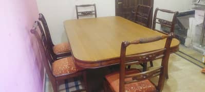 Wooden big size dining table with 6 chairs