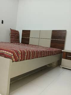 Double bed with mattress, side tables and chester