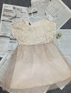 golden sequence on organza girls party dress/frock