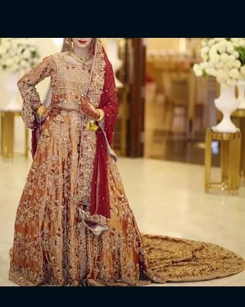 designer wear bridal dress by shazia kiyane heavy 3d work long tail 0