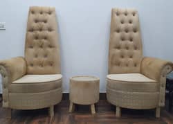 High Back Beautiful Pair of Chairs with one round table