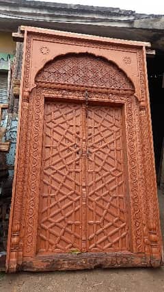 vintage Antique main door with 2 windows
