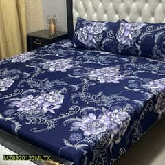 3 Pcs Crystal Cotton Printed Double Bedsheet