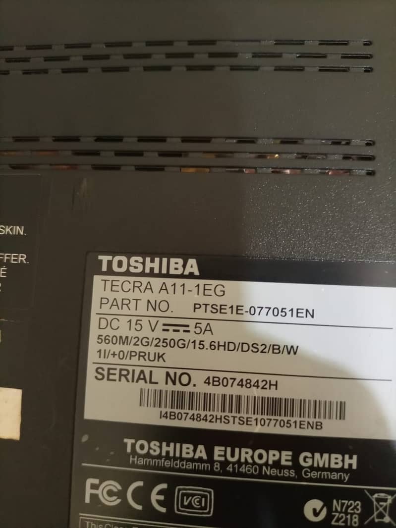 Toshiba A11-1EG  Core i5  1st Gen 4GB Ram 320GB HDD 16