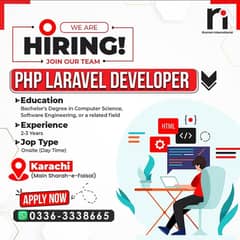 PHP Laravel Developer 3 postions Share CV on Watsapp 03363338665