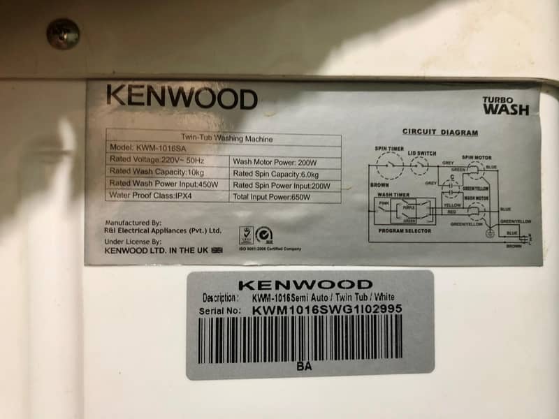 Kenwood Semi Automatic KWM-1016 Washer & Spinner 10KG Washing Machine 8