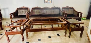 wooden sofa set with side and coffe table