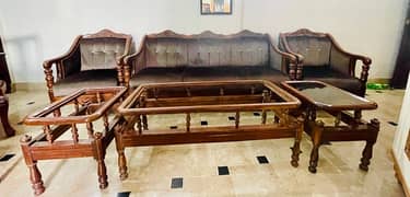 wooden sofa set with side and coffe table 0