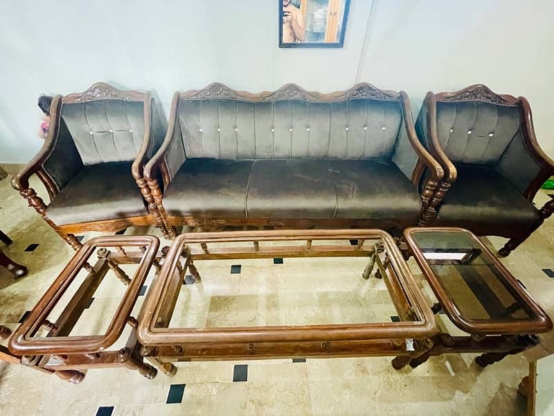 wooden sofa set with side and coffe table 4