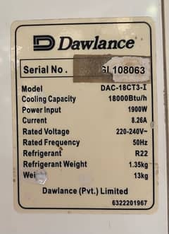 Dawlance 1.5 Ton Split AC