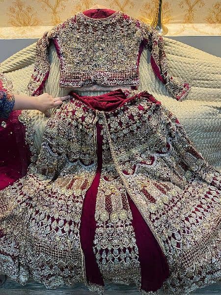 Wedding dress/bridal lehnga/red maroon gold barat lehenga choli 5