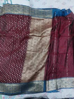 Banarsi Saree - Maroon colour stitched and ready to wear