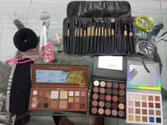 3 eye shadow palet makeup brushes+pars+stone bangal+hair assrees